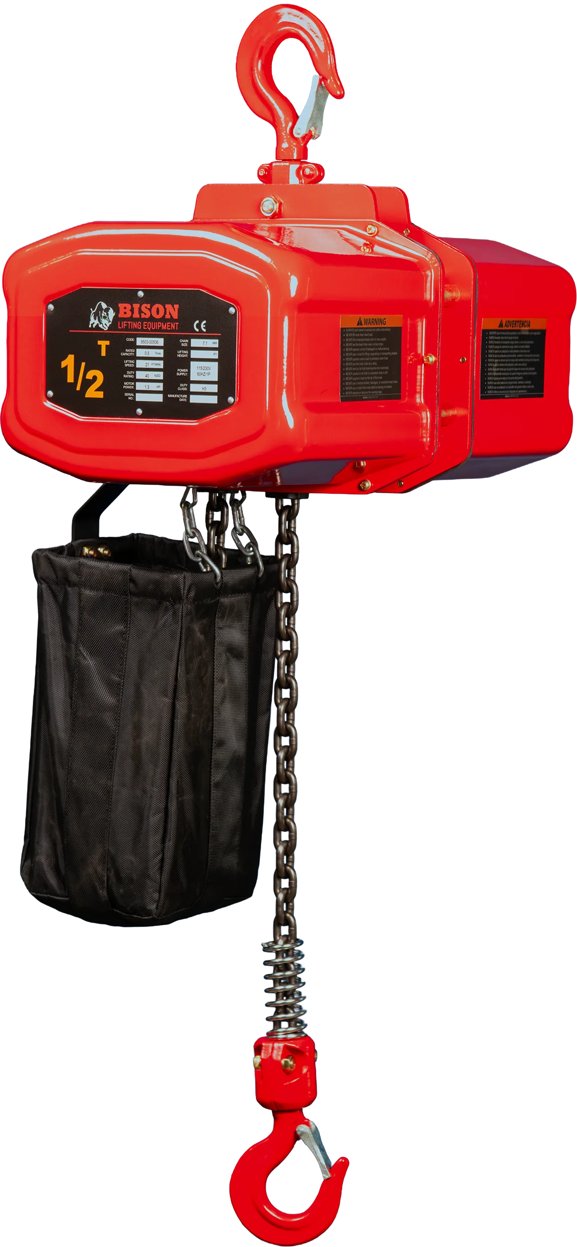 Bison 0.5Ton Single Phase Electric Chain Hoist 115v/230v