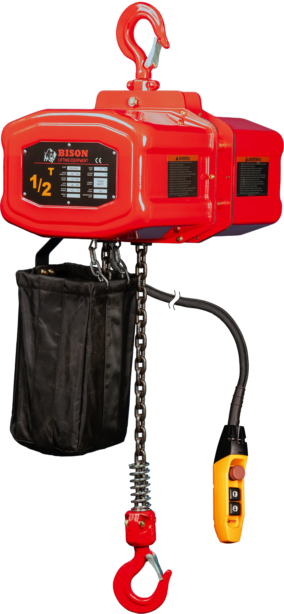 Bison 0.5Ton Single Phase Electric Chain Hoist 115v/230v - Image 3