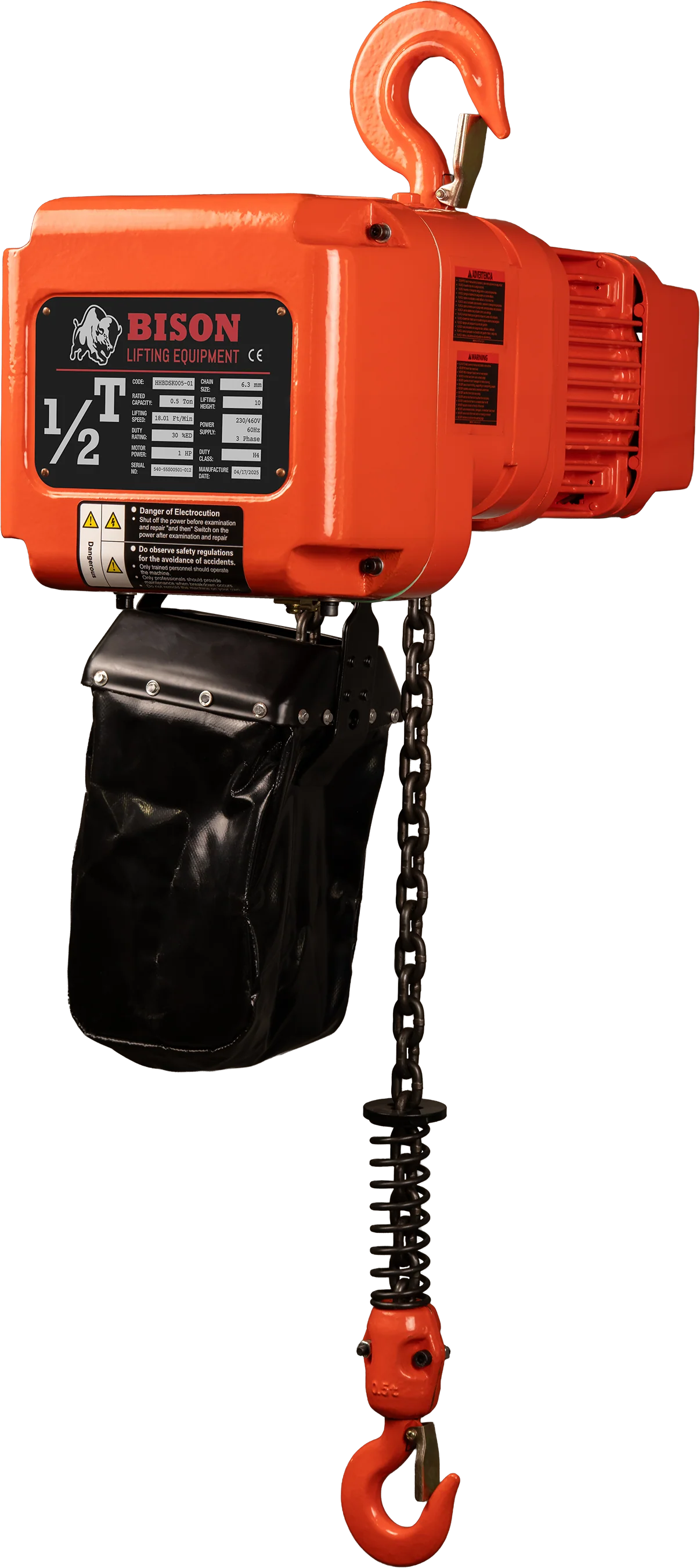 Bison 0.5Ton Three Phase Dual Speed Electric Chain Hoist 230v/460V