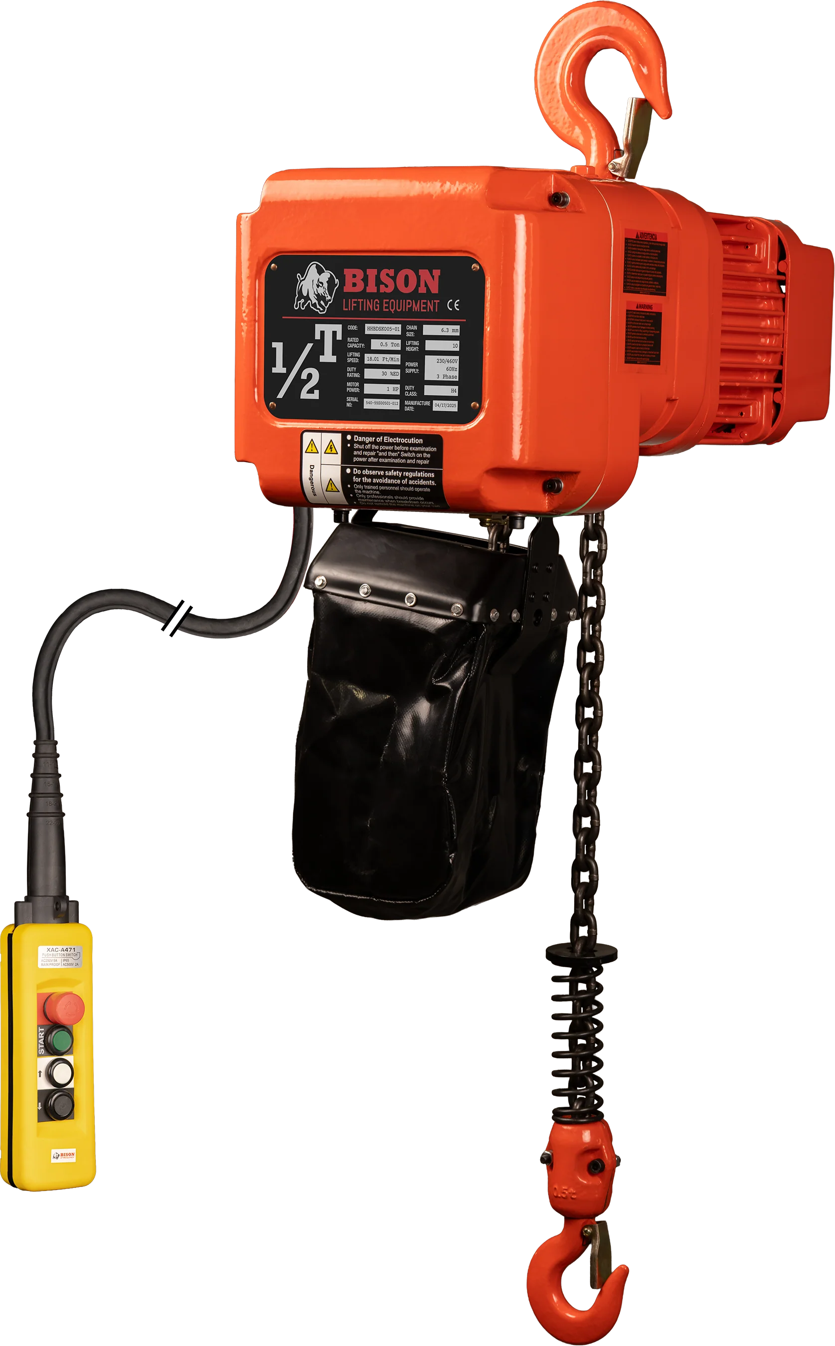 Bison 0.5Ton Three Phase Dual Speed Electric Chain Hoist 230v/460V - Image 4