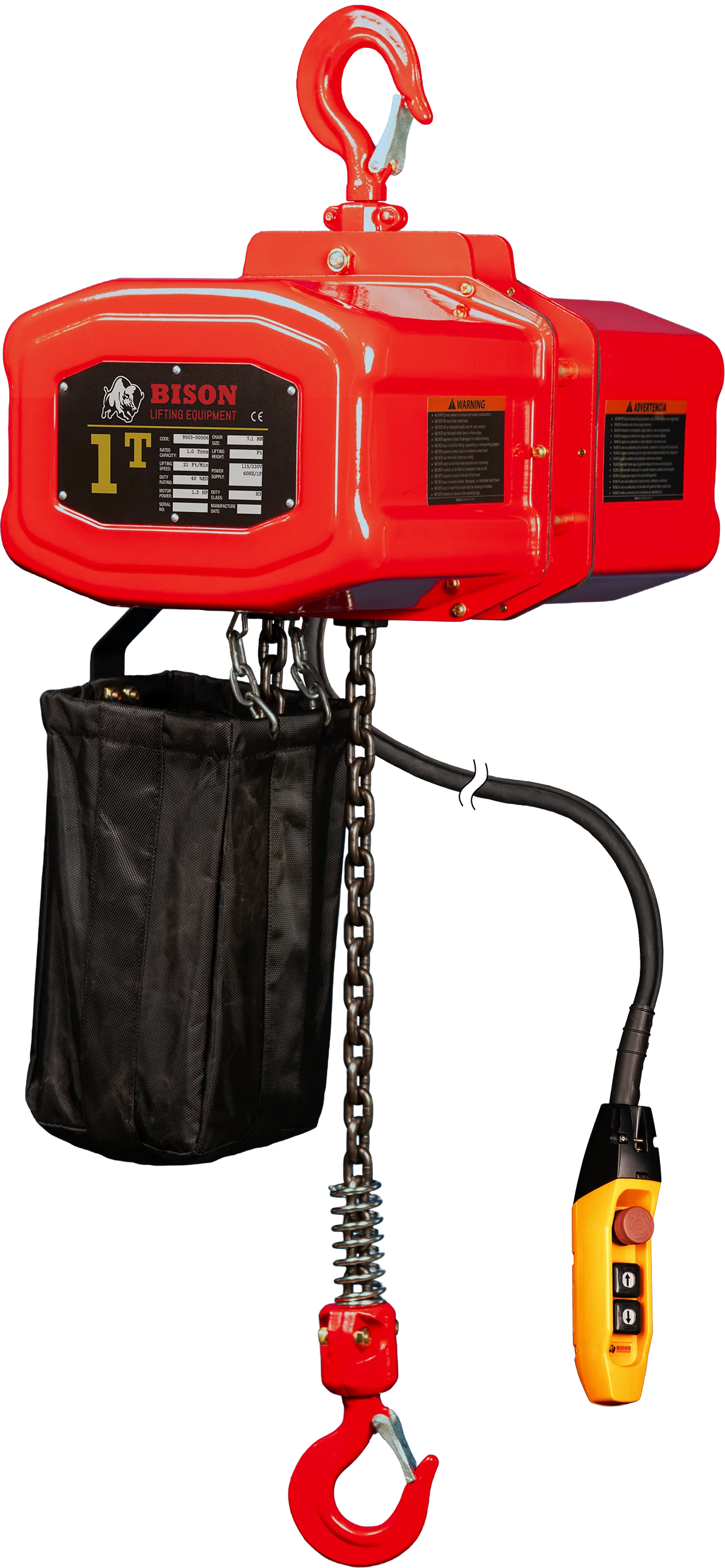 Bison 1Ton Single Phase Electric Chain Hoist 115v/230v - Image 3