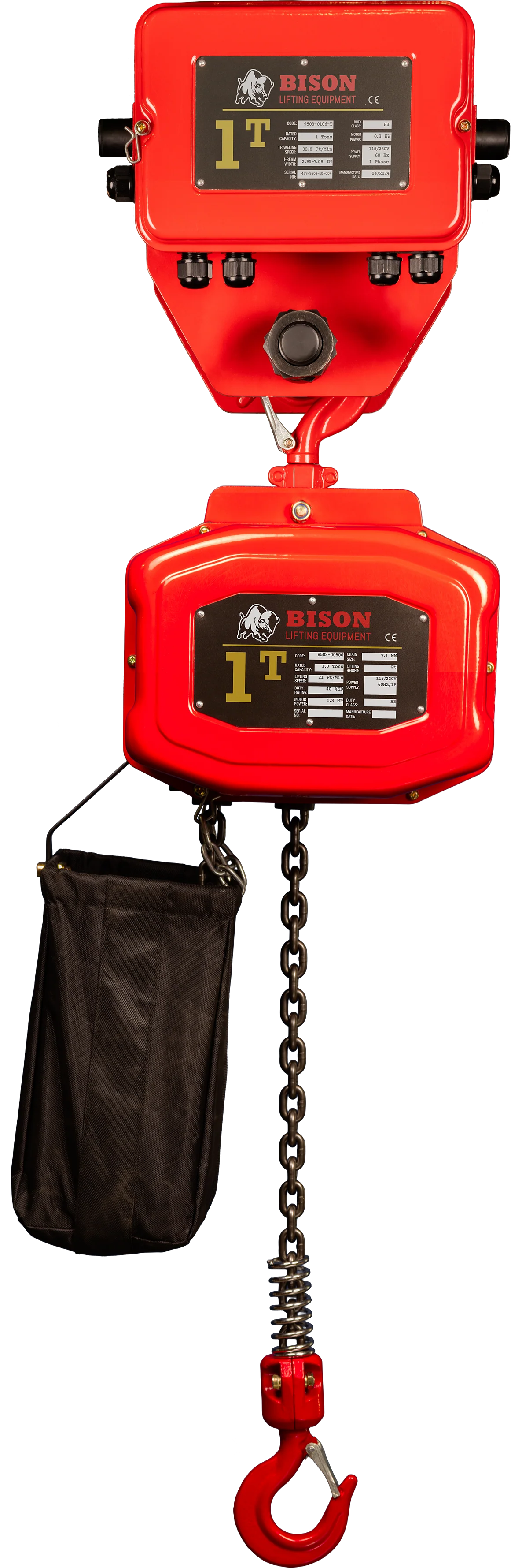 Bison 1Ton Single Phase Electric Chain Hoist with Motorized Trolley 115v/230v - Image 4