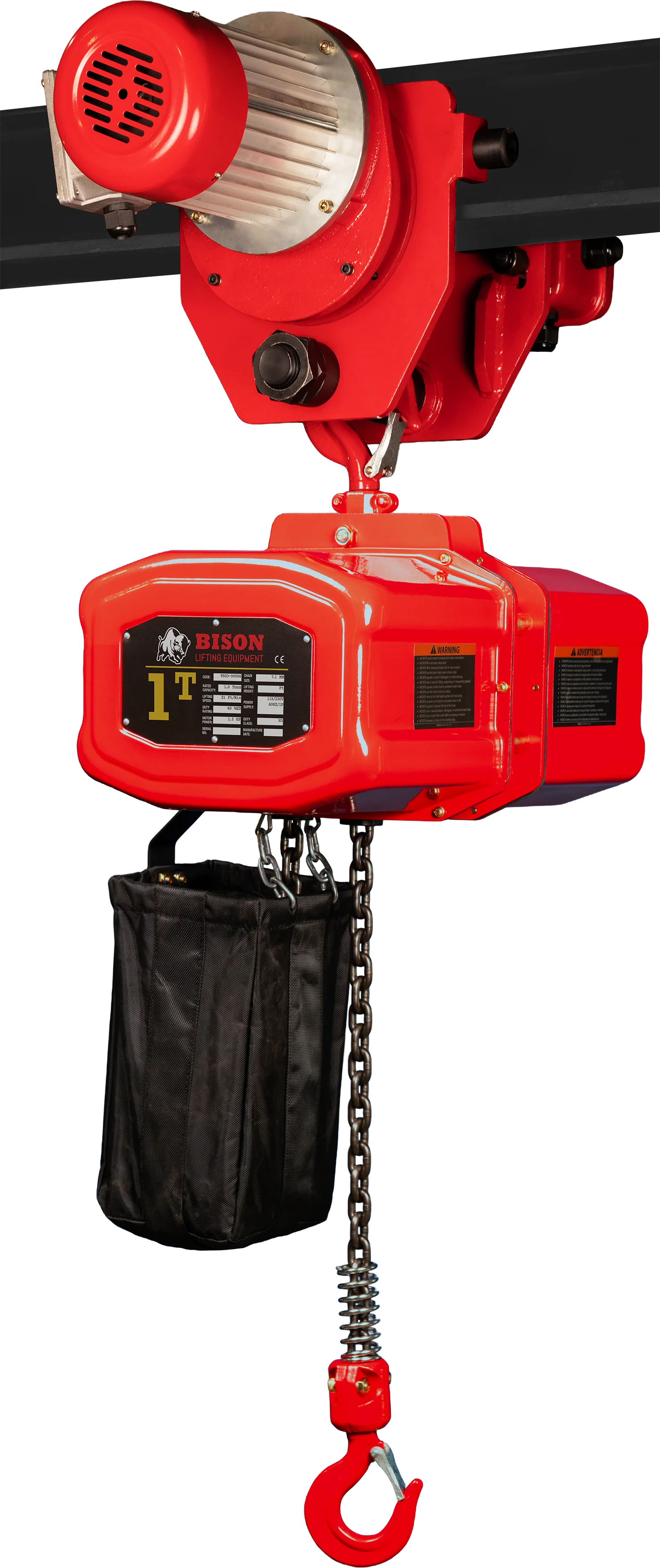Bison 1Ton Single Phase Electric Chain Hoist with Motorized Trolley 115v/230v - Image 5