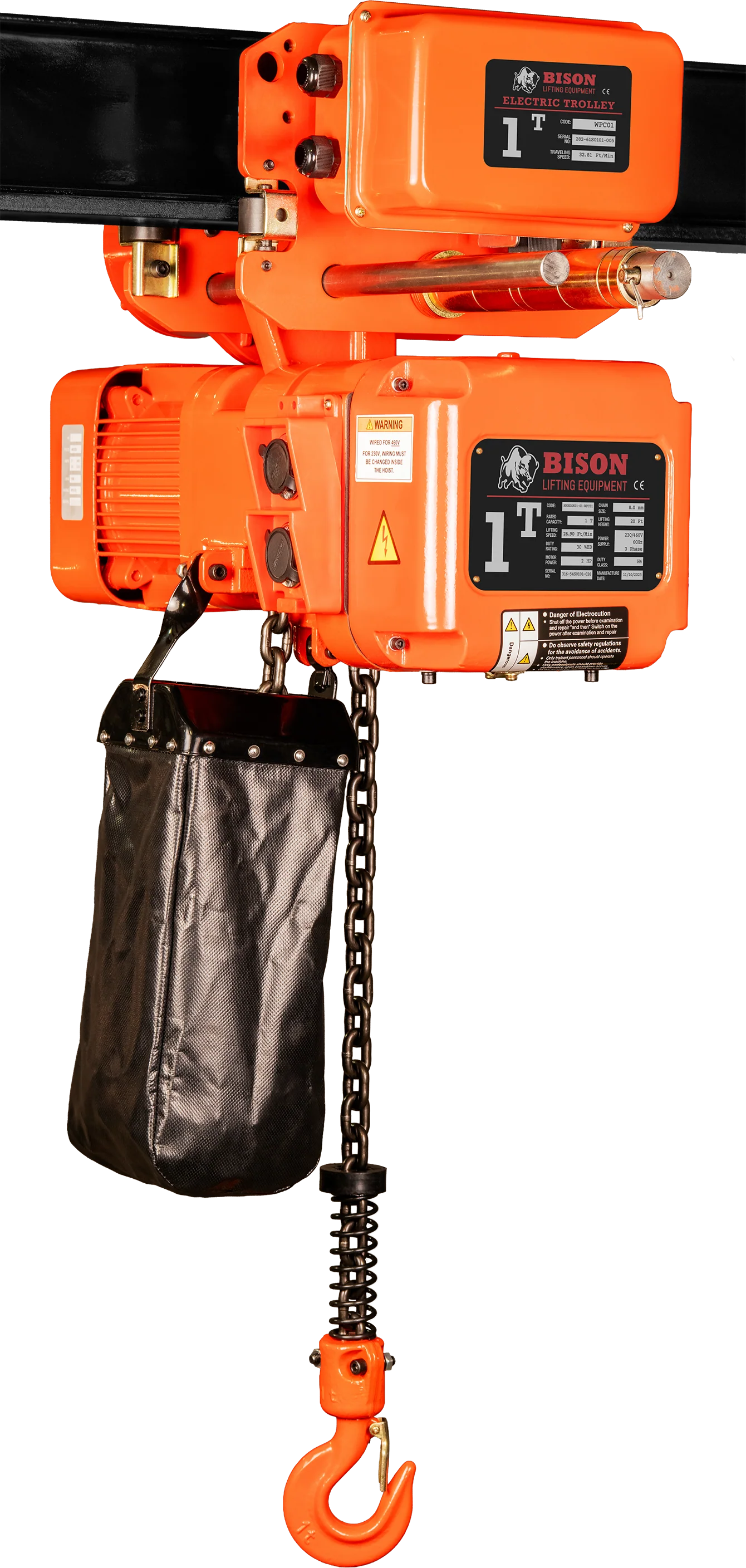Bison 1Ton Three Phase Dual Speed Electric Chain Hoist with Trolley 230v/460v - Image 22