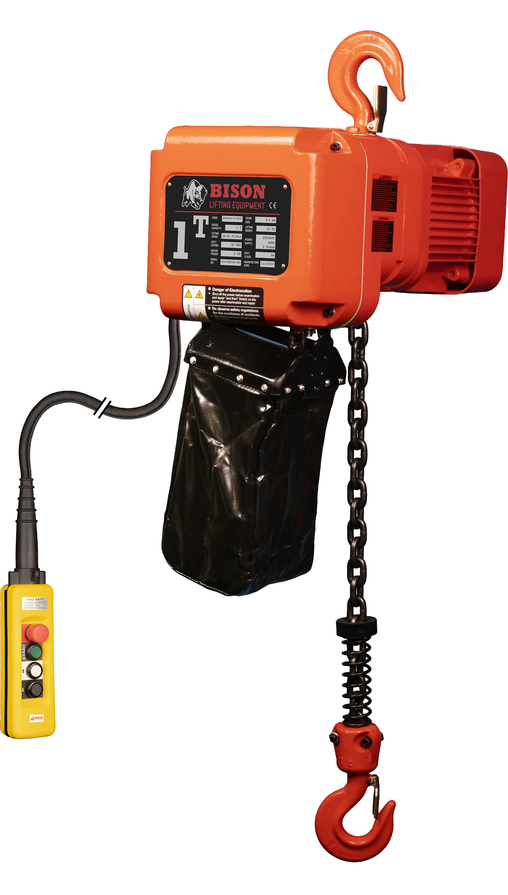 Bison 1Ton Three Phase Single Speed Electric Chain Hoist 230v/460v - Image 3