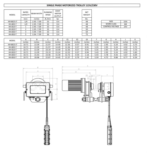 Bison 2Ton Single Phase Motorized Trolley 115v/230v - Image 5