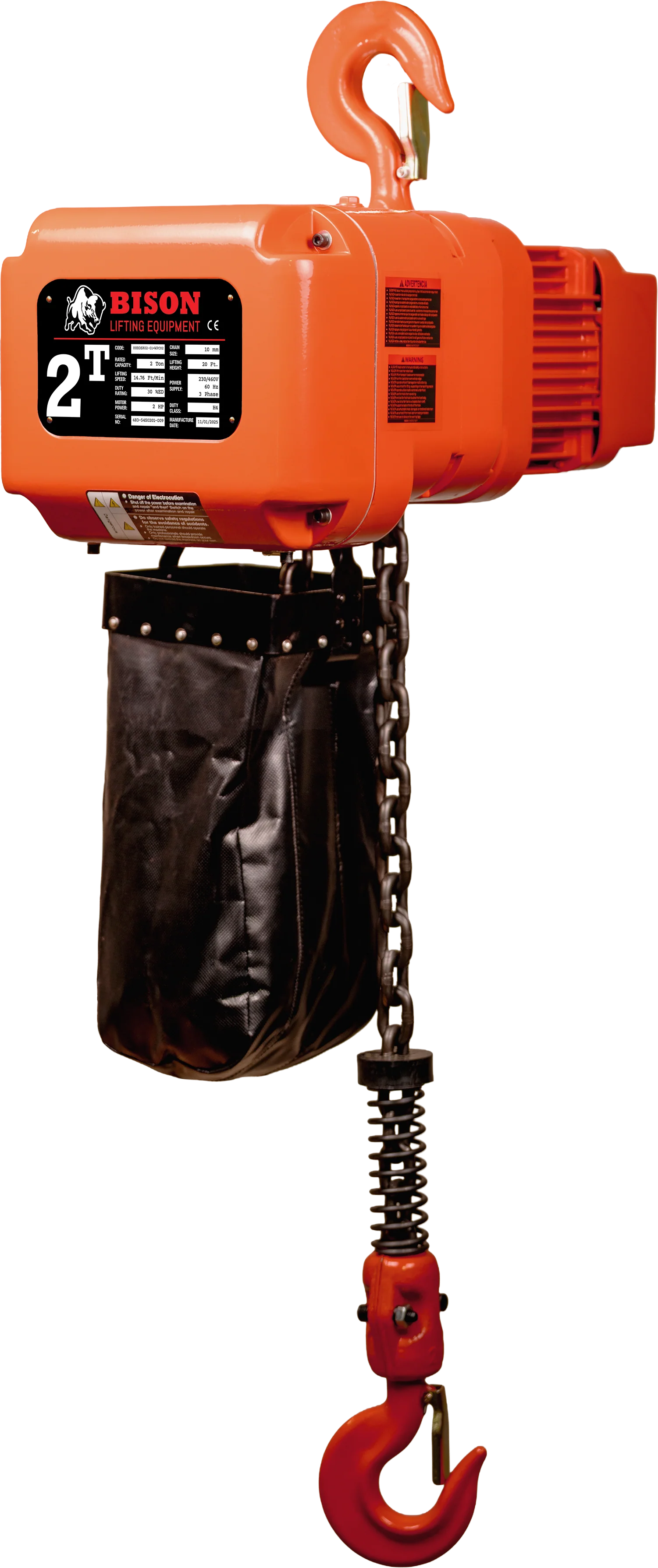 Bison 2Ton Three Phase Dual Speed Electric Chain Hoist 230v/460v