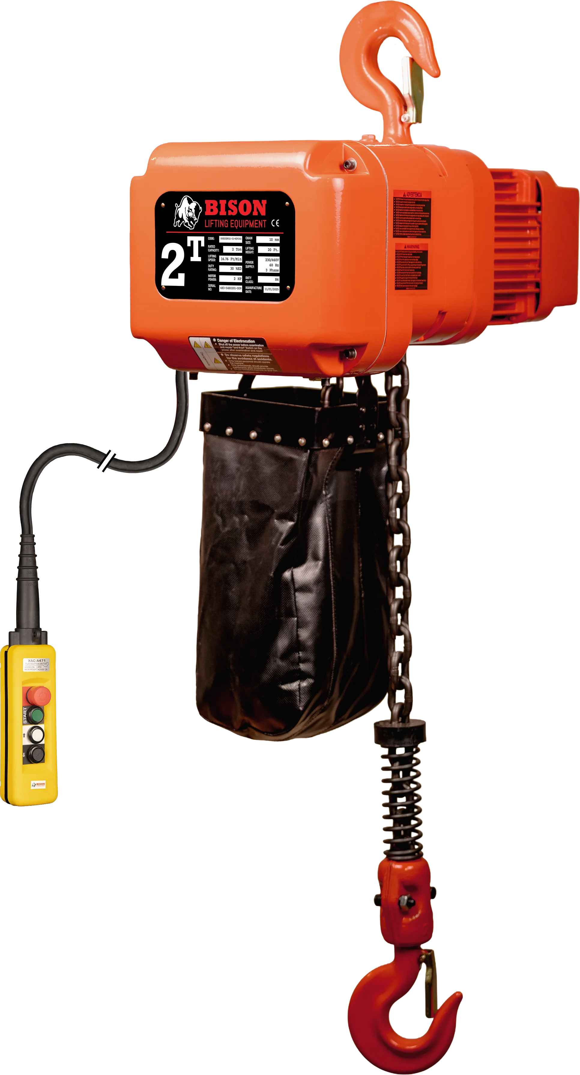 Bison 2Ton Three Phase Dual Speed Electric Chain Hoist 230v/460v - Image 3