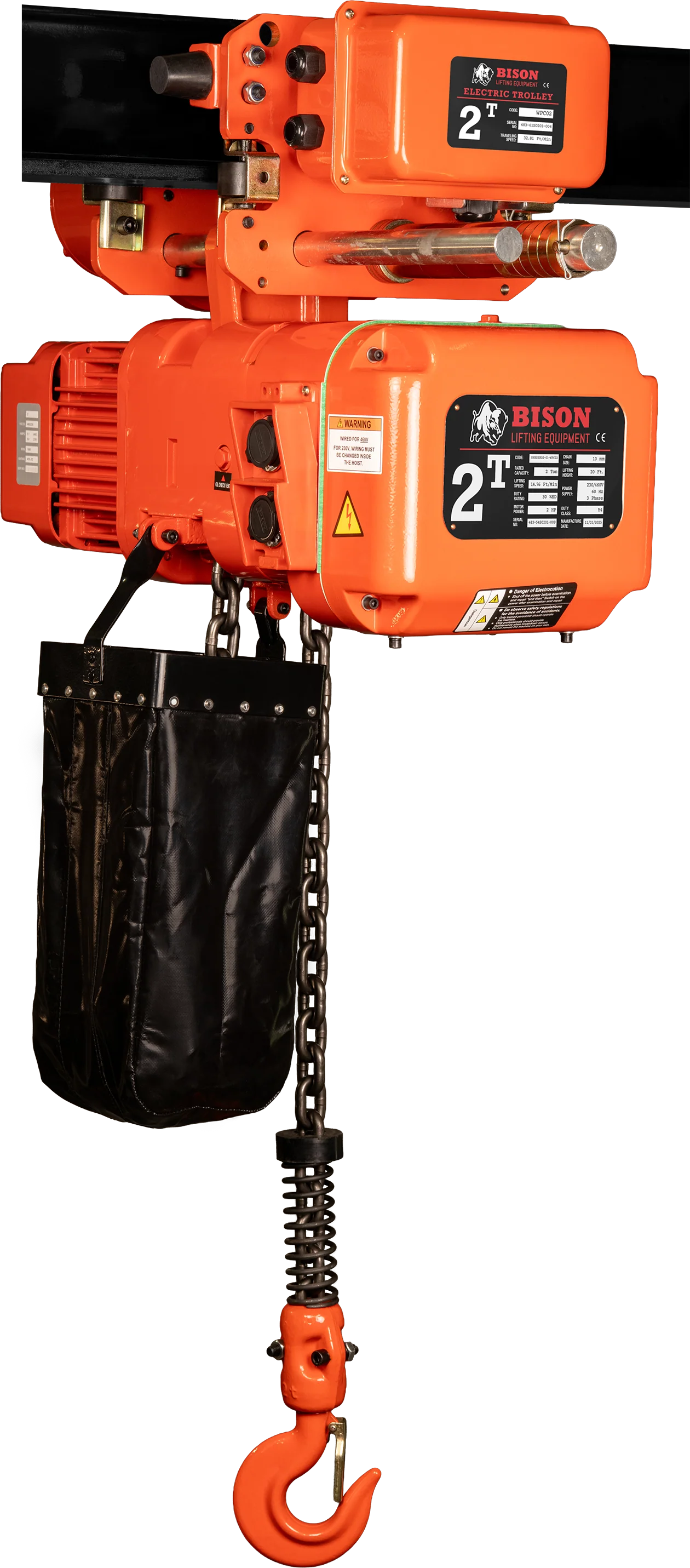 Bison 2Ton Three Phase Dual Speed Electric Chain Hoist with Trolley 230v/460v - Image 5