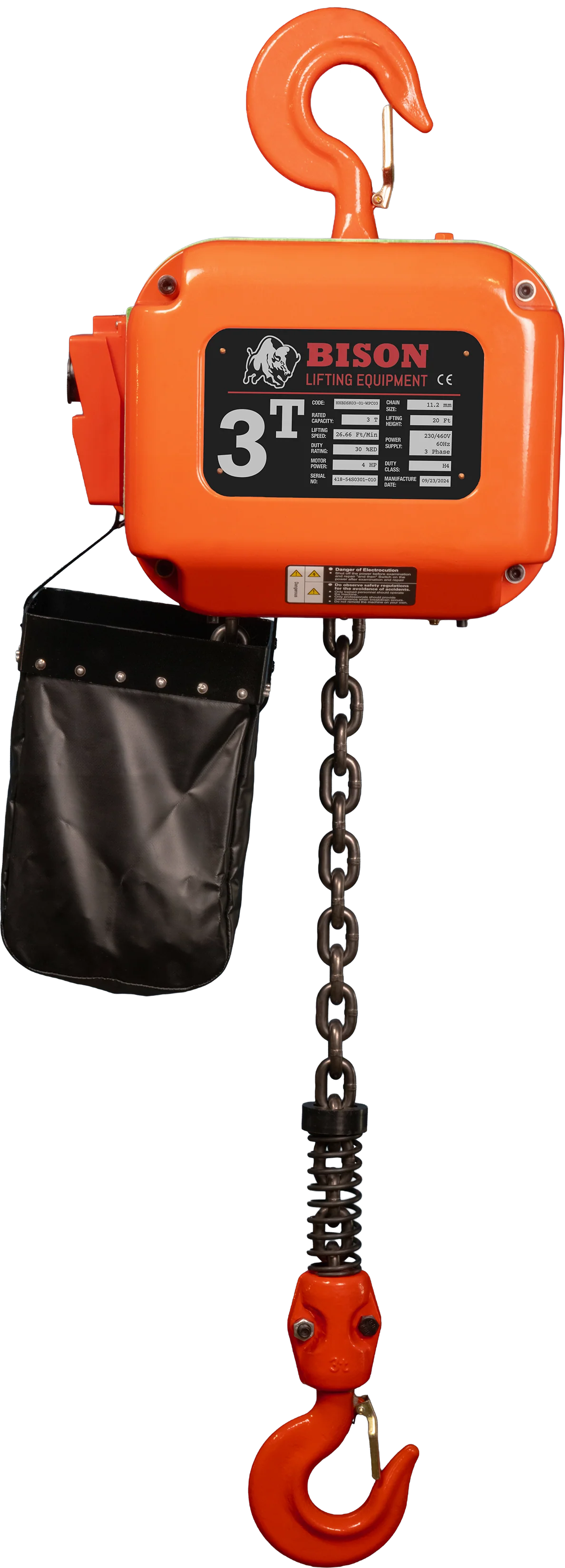 Bison 3Ton Three Phase Dual Speed Electric Chain Hoist 230v/460v - Image 2