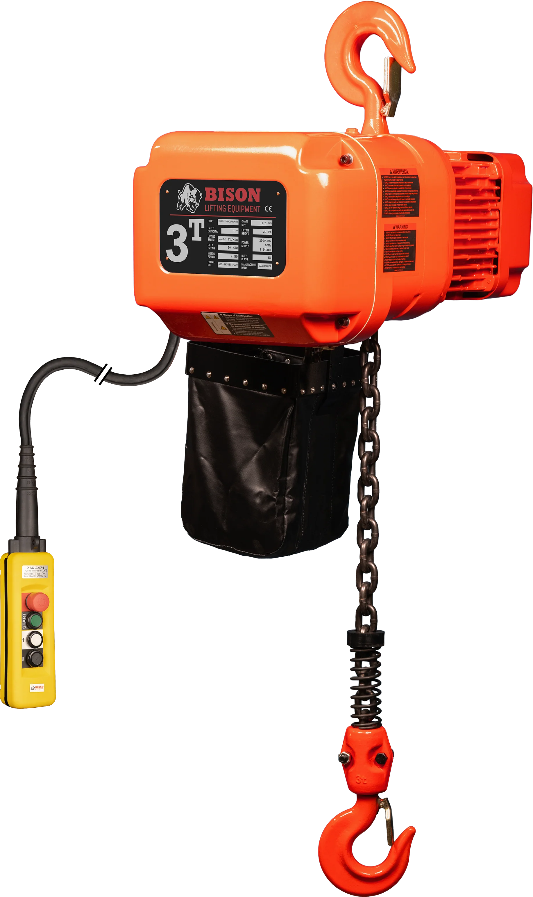 Bison 3Ton Three Phase Dual Speed Electric Chain Hoist 230v/460v - Image 4