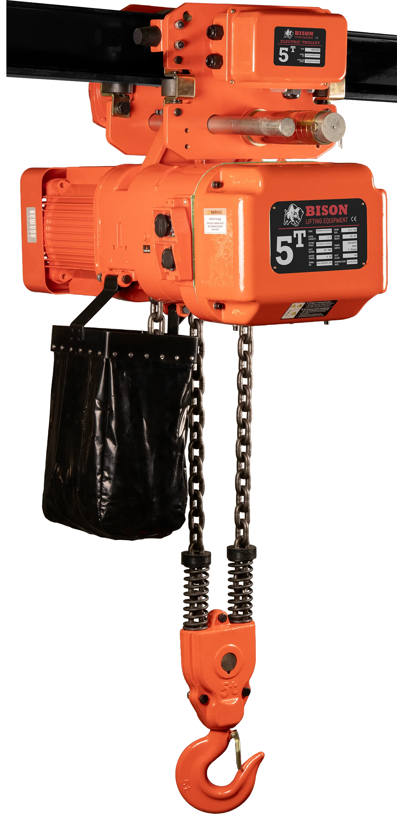Bison 5Ton Three Phase Single Speed Electric Chain Hoist with Trolley 230v/460v - Image 15